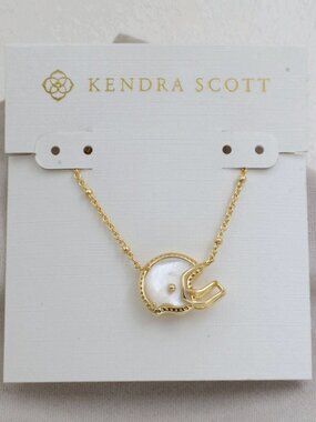 Kendra Scott Gold Ivory Mother-of-Pearl Football Helmet Short Necklace NEW